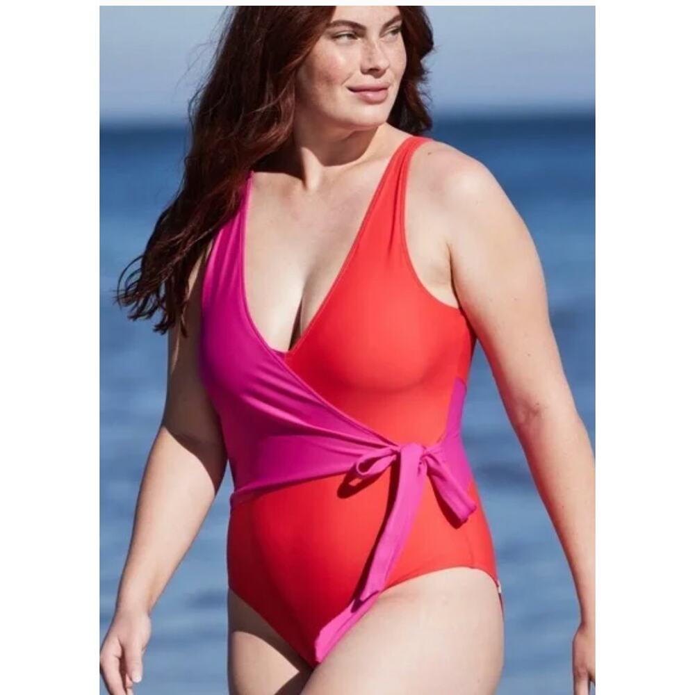 SUMMERSALT The Perfect Wrap Swimsuit Pink and Orange Size 12